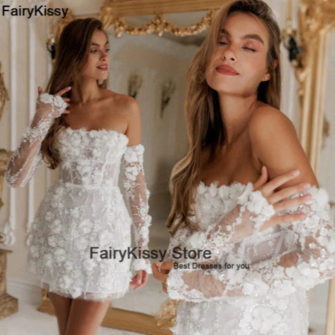 Robe de mariée courte vintage en dentelle blanche