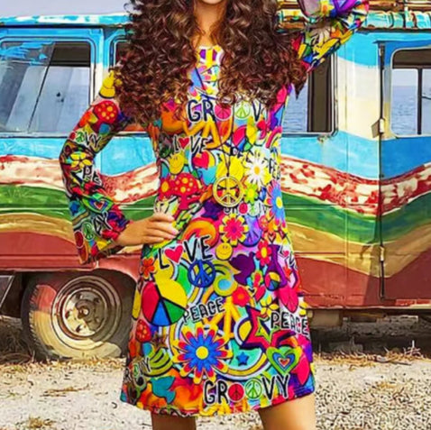 Robe de soirée hippie vintage fleurs