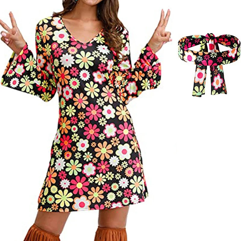 Robe hippie courte vintage fleur