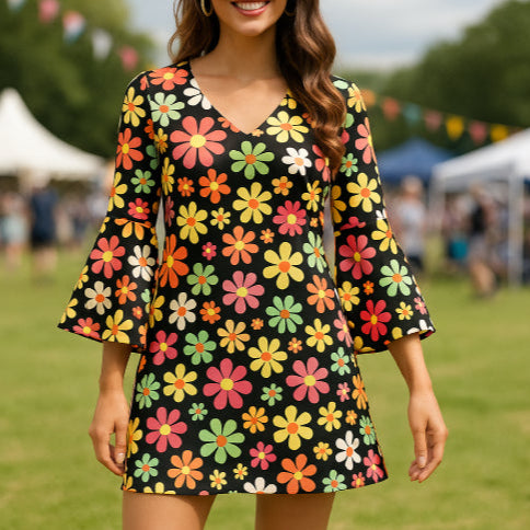 Robe hippie courte vintage fleurs