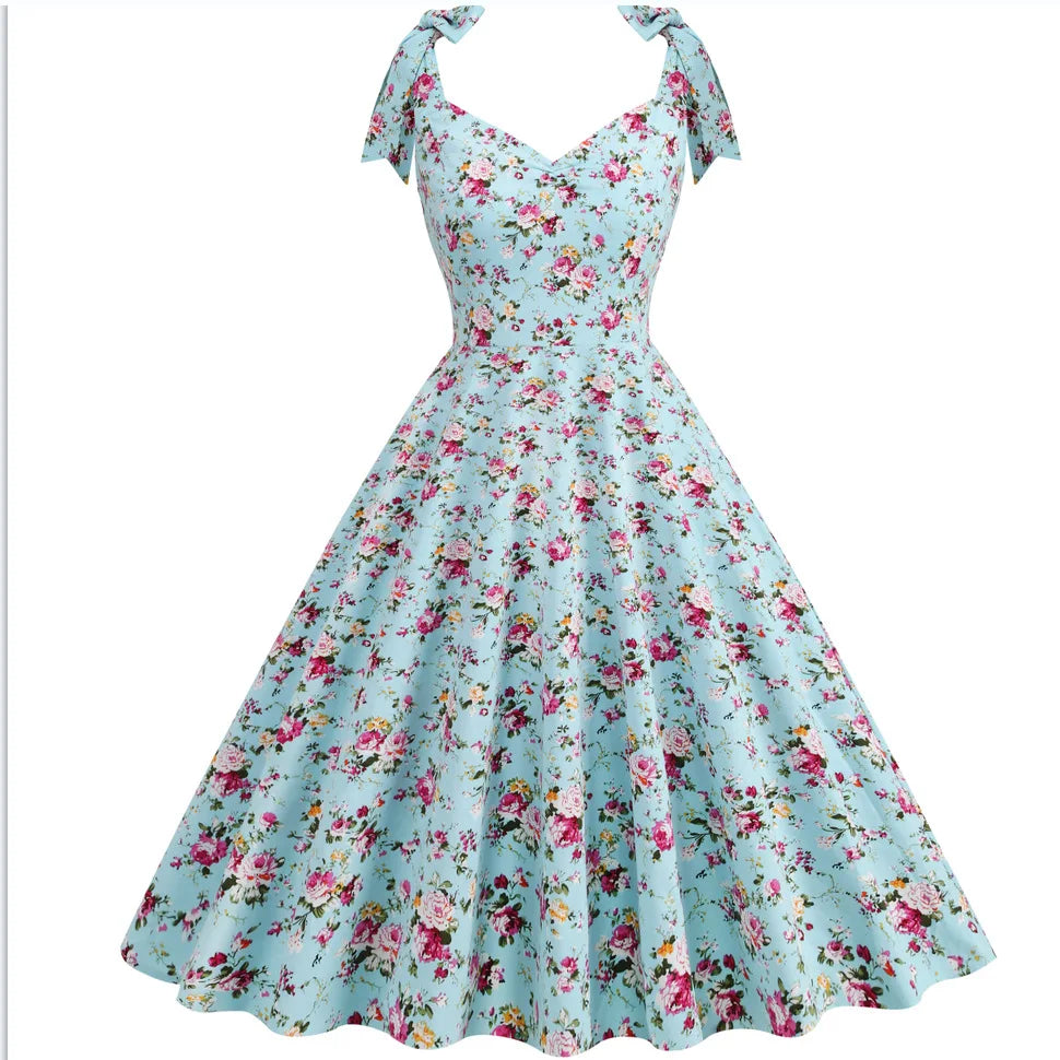 Robe vintage à fleurs bleu