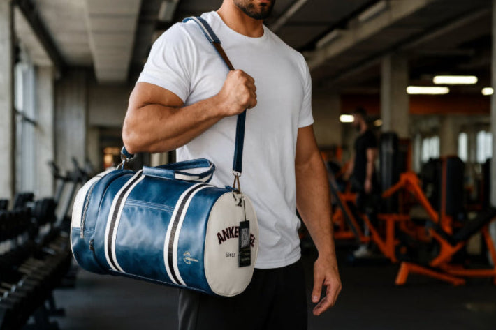 Sac de sport vintage bleu blanc