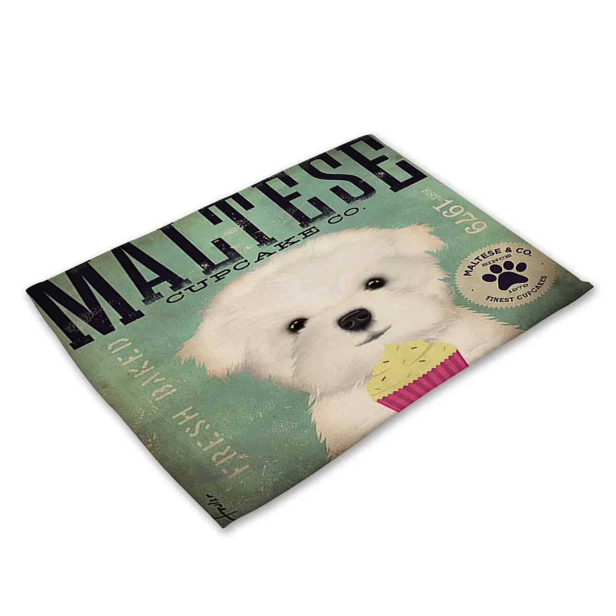 Set de table vintage chien blanc