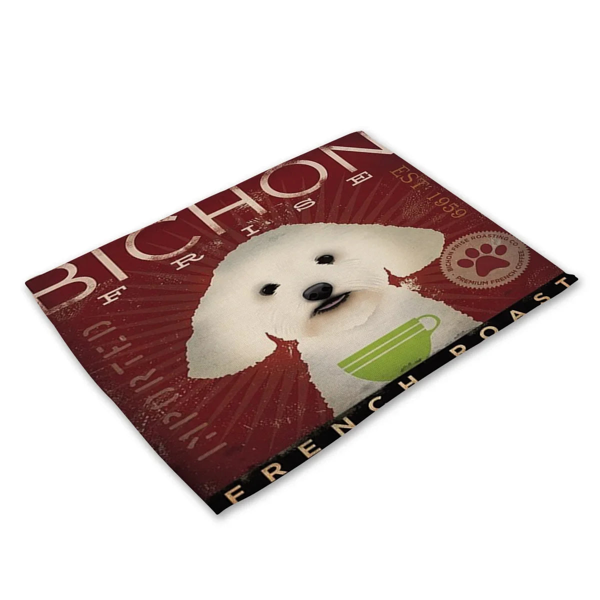 Set de table vintage chien blanc café