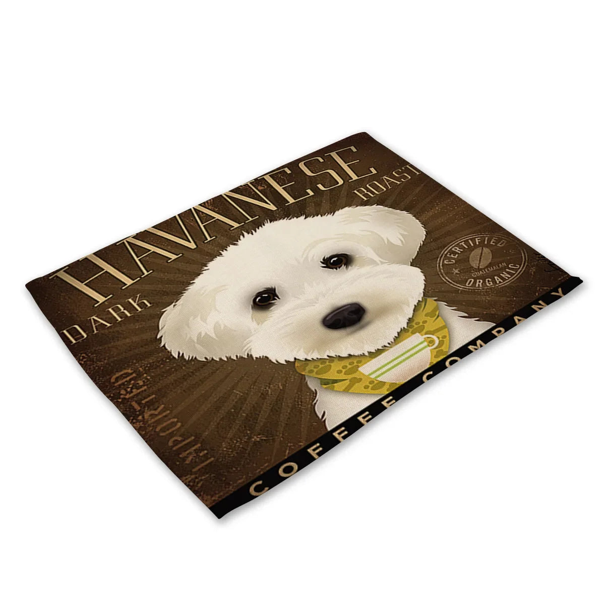 Set de table vintage chien blanc coffee