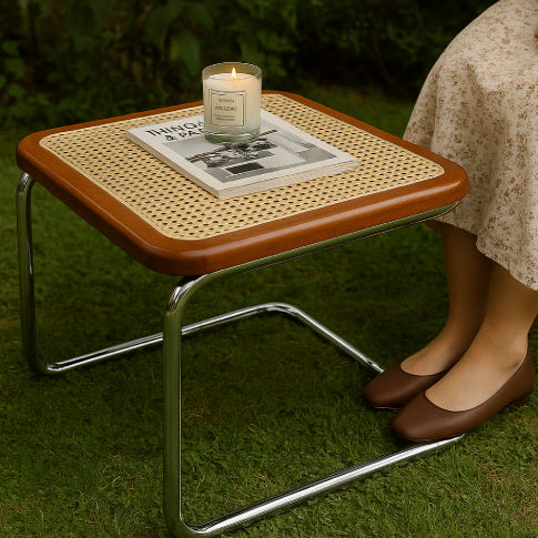 Table basse vintage en rotin jardin