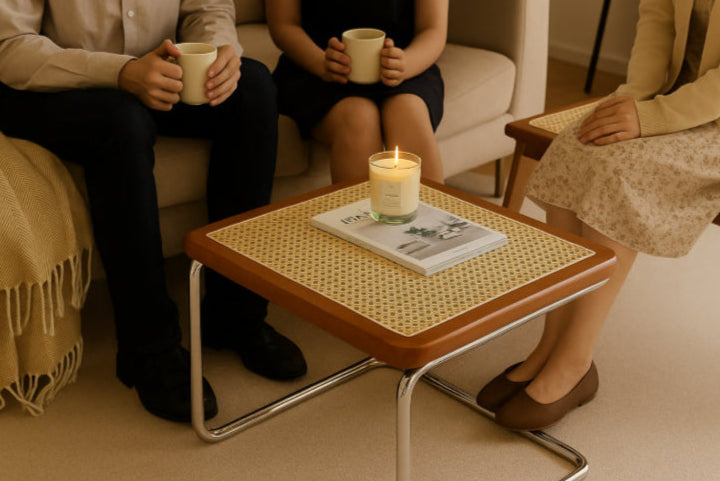 Table basse vintage en rotin  salon