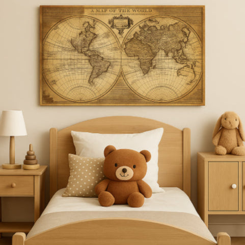 Tableau carte du monde vintage chambre