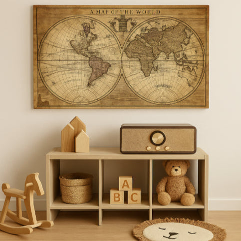 Tableau carte du monde vintage jouet