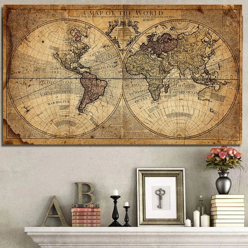 Tableau carte du monde vintage mur