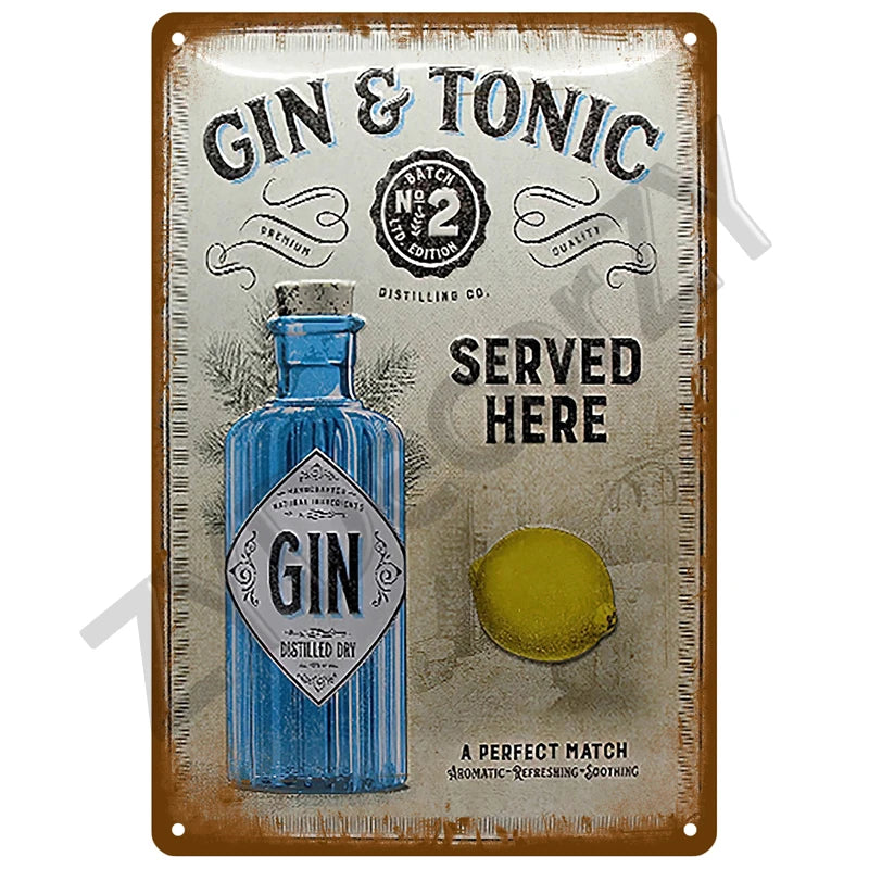 Tableau en métal vintage gin