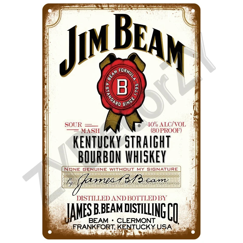 Tableau en métal vintage jim beam