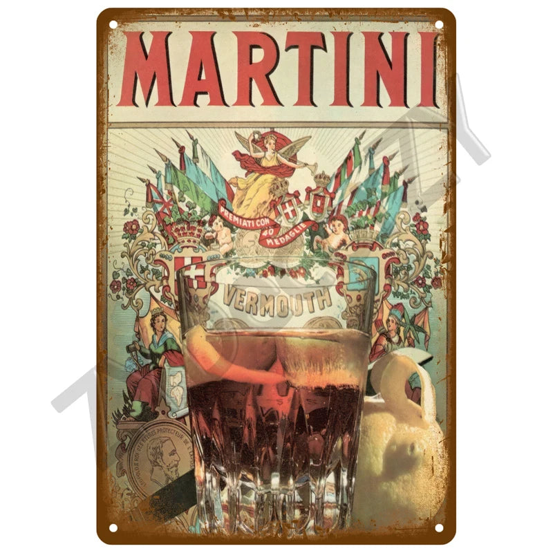 Tableau en métal vintage martini