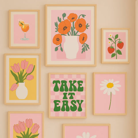 Tableau fleur vintage rose jaune