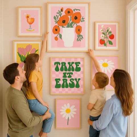 Tableau fleur vintage rose jaune enfant