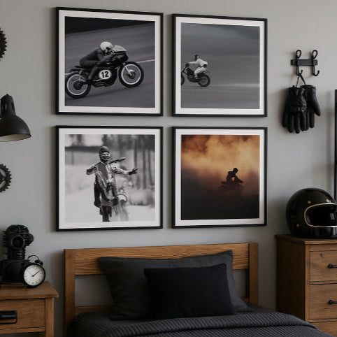 Tableau moto vintage gris noir