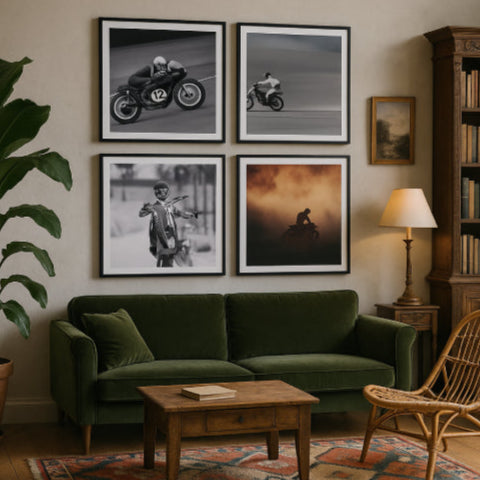 Tableau moto vintage gris noir vert
