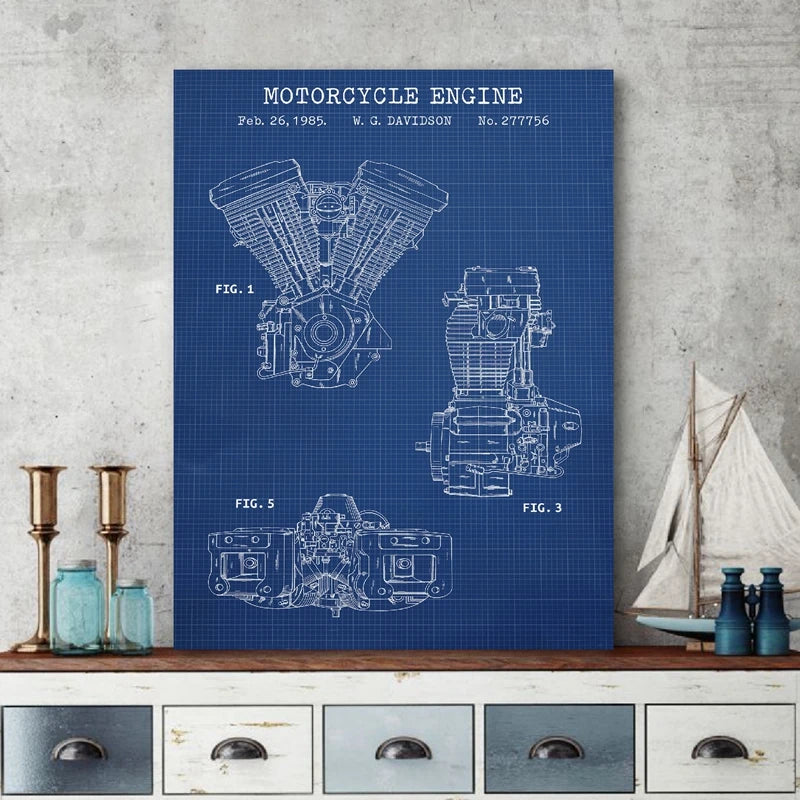 Tableau vintage industriel bleu