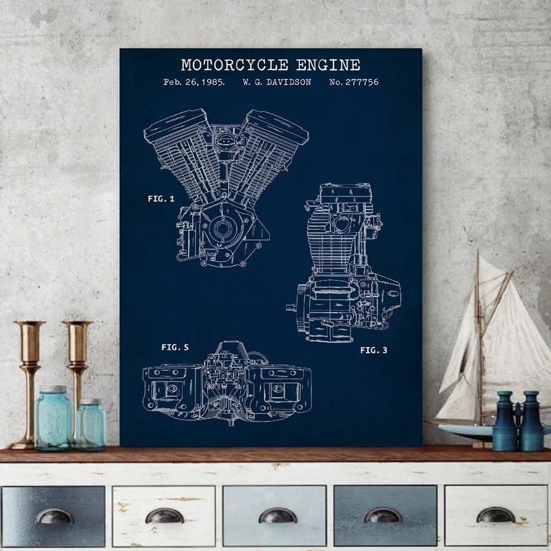 Tableau vintage industriel bleu marine