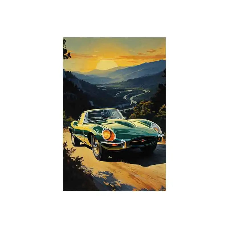 Tableau voiture vintage couché soleil