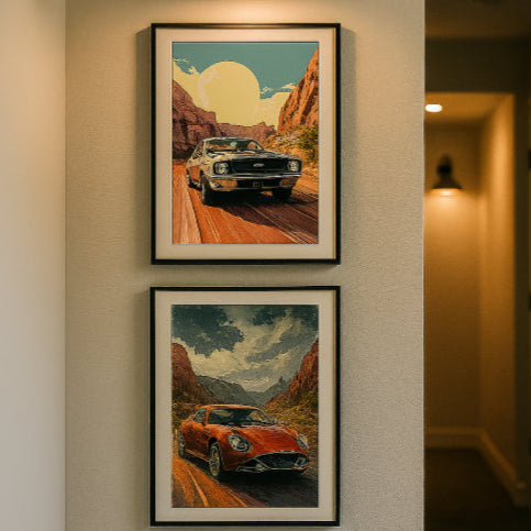 Tableau voiture vintage fond beige