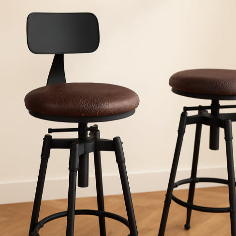 Tabouret comptoir industriel vintage noir et marron