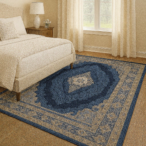 Tapis bleu vintage chambre