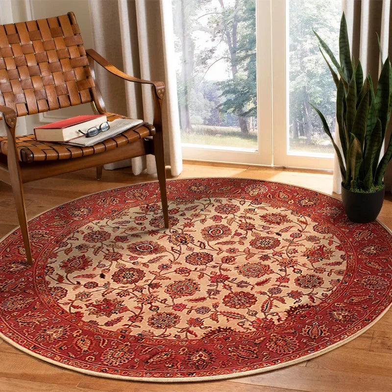 Tapis rond vintage fleur rouge