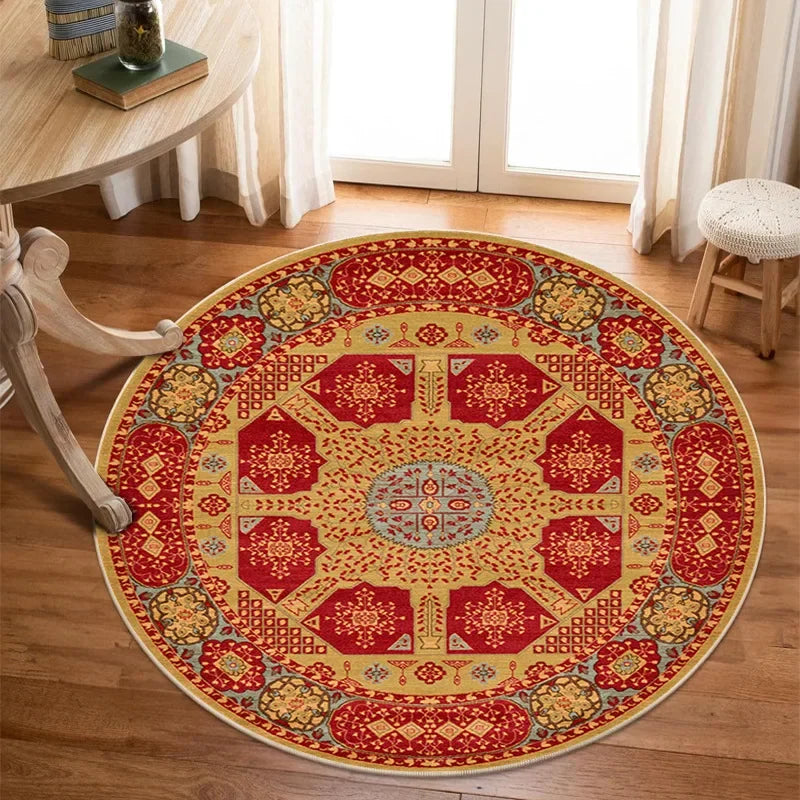 Tapis rond vintage orange rouge