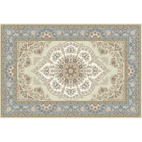 Tapis salon vintage crème bleu