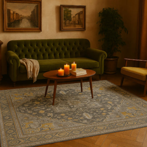 Tapis vintage 200x300 salon vert gris