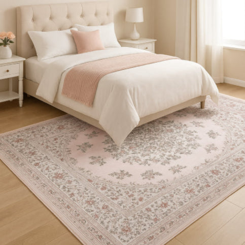 Tapis vintage rose chambre lit