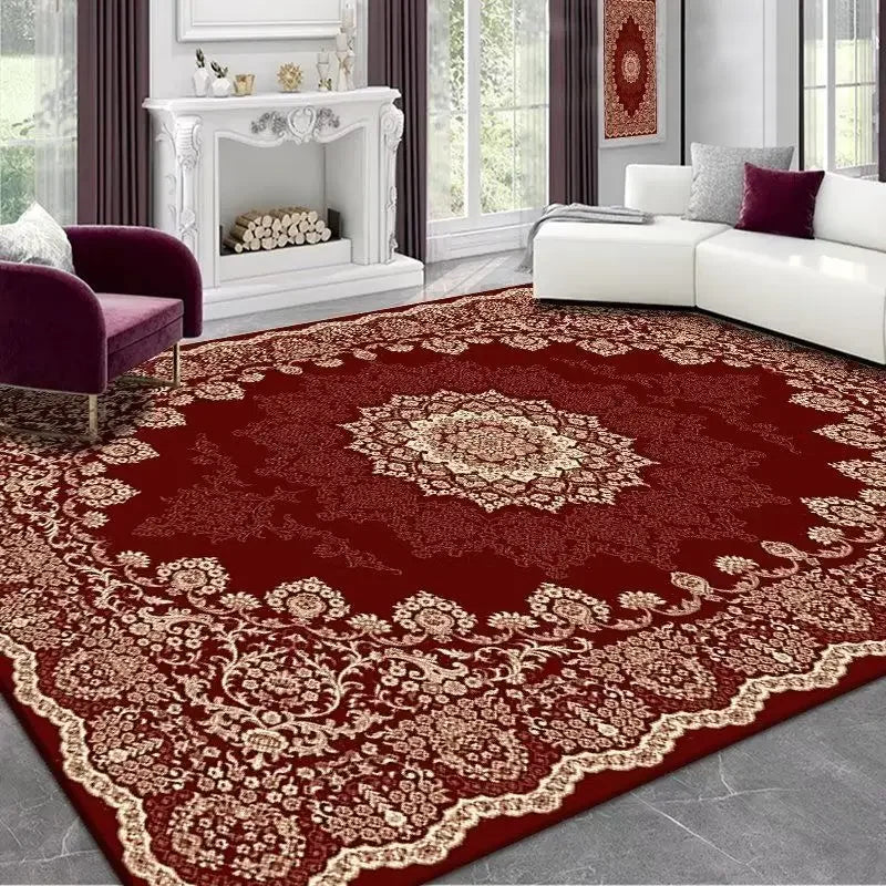 Tapis vintage rouge salon blanc