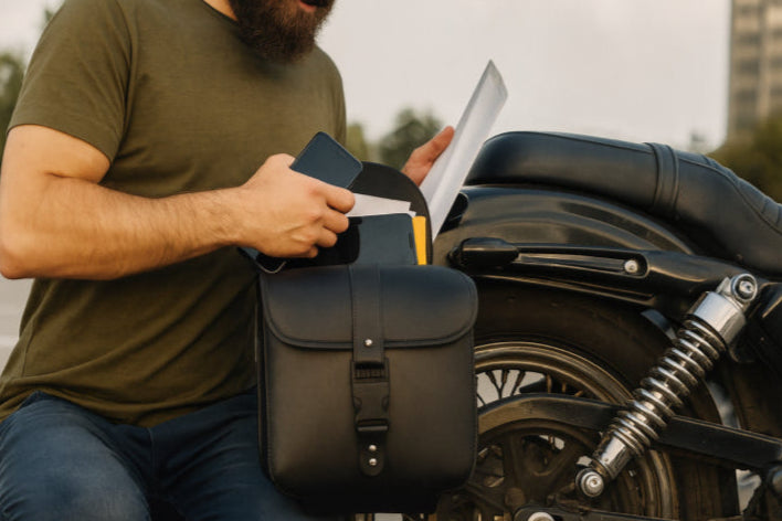 Valise moto vintage papiers