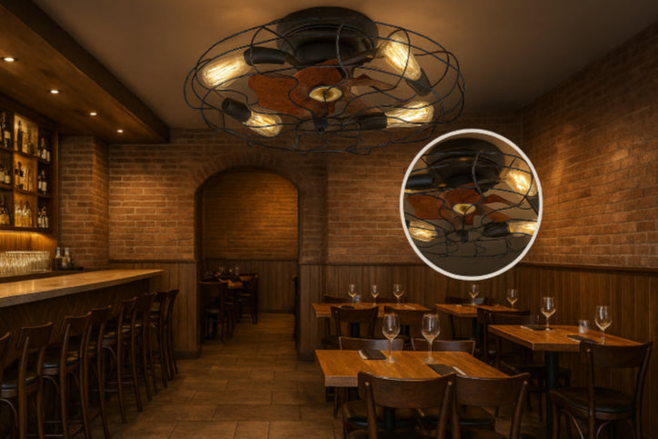 Ventilateur plafond vintage industriel bar