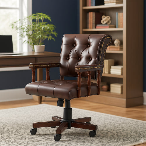 fauteuil de bureau cuir vintage tapis