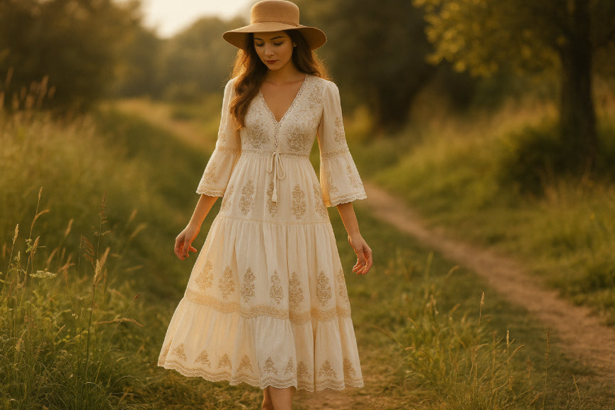 robe en dentelle rétro nature