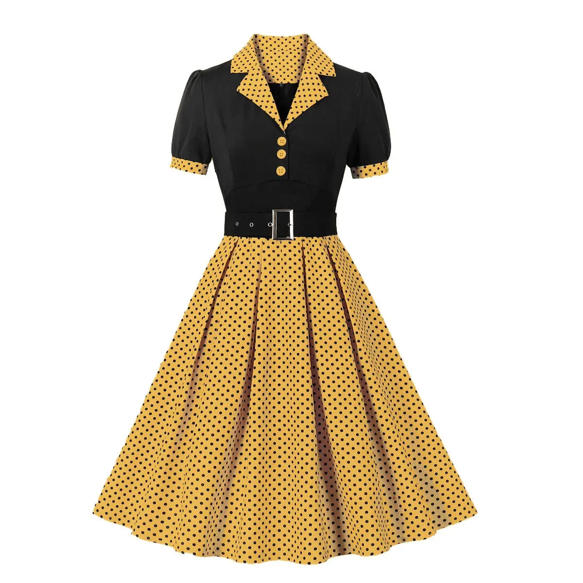 robe vintage petit pois jaune