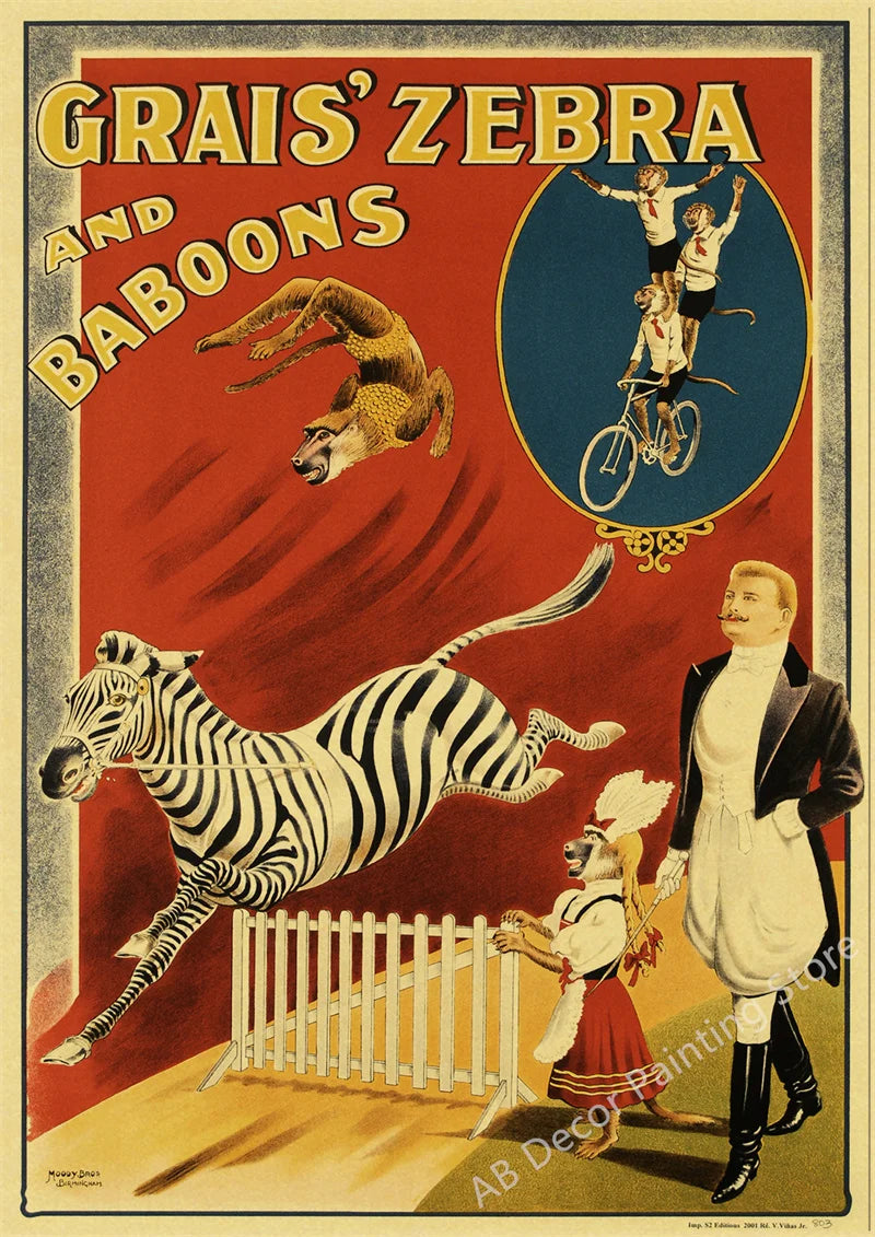 Affiche cirque vintage zèbre