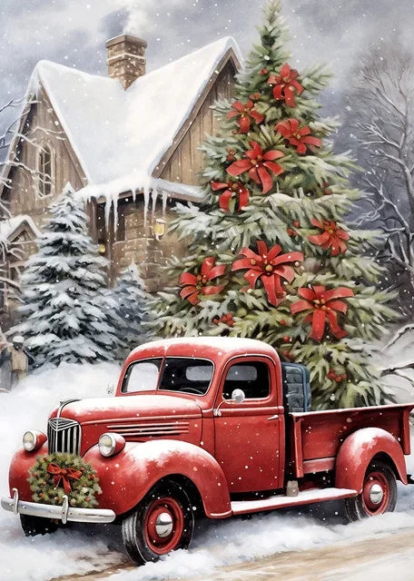 Affiche noel vintage camion