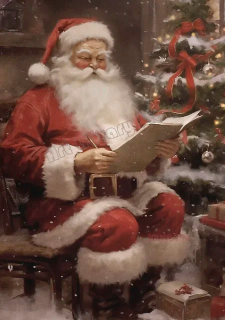 Affiche noel vintage père noel assis