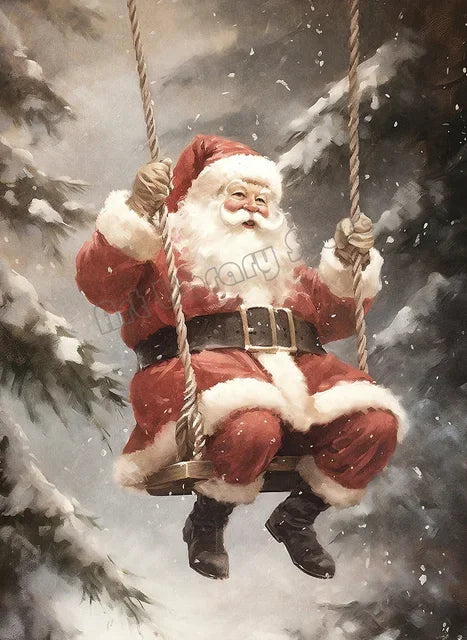 Affiche noel vintage père noel balançoire