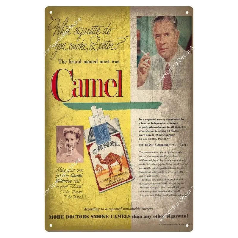 Affiche publicitaire vintage camel jaune