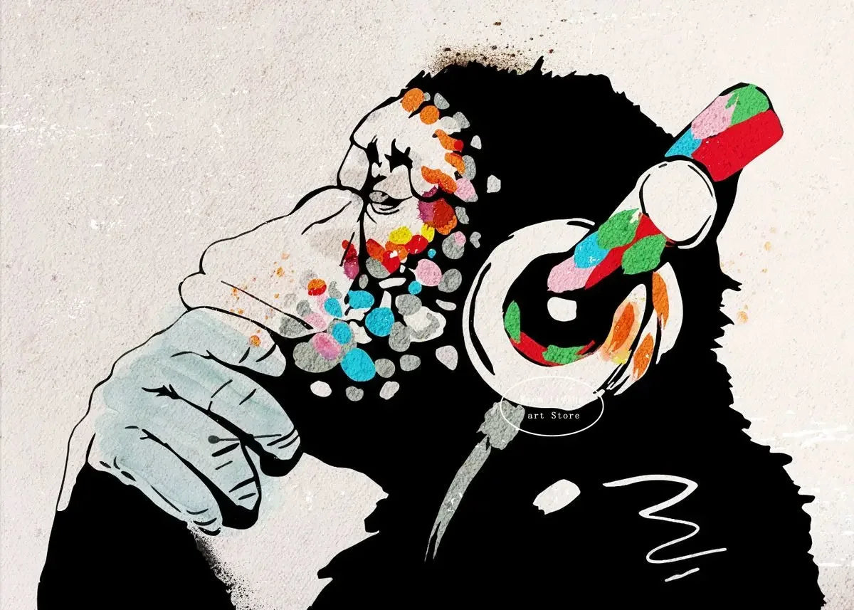 Affiche rétro vintage singe musique