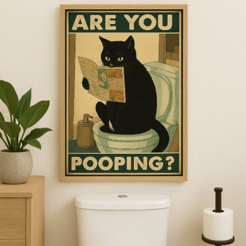 Affiche salle de bain vintage fond blanc  toilette blanc