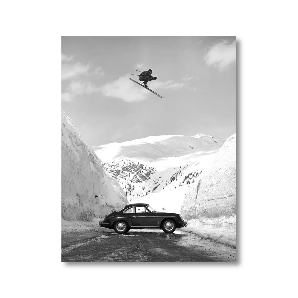 Affiche ski vintage voiture