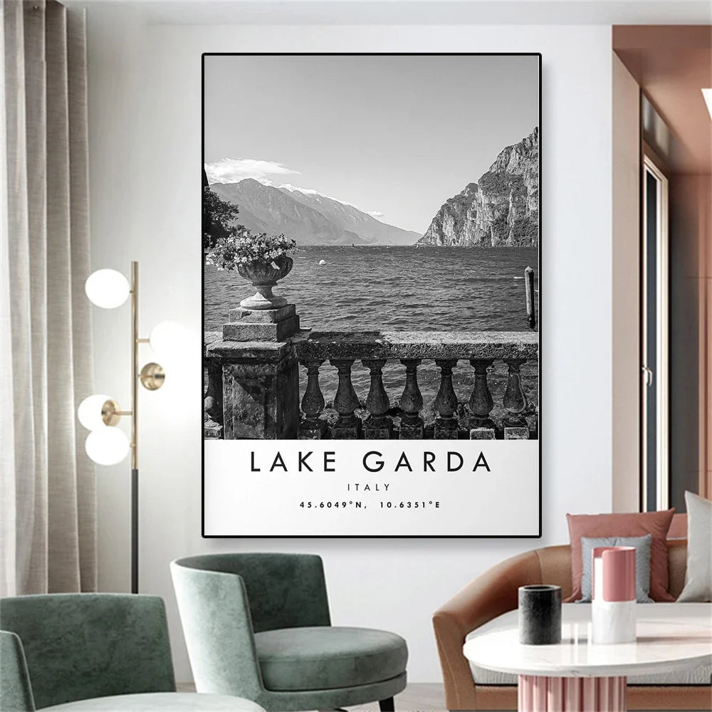 Affiche ville vintage lake