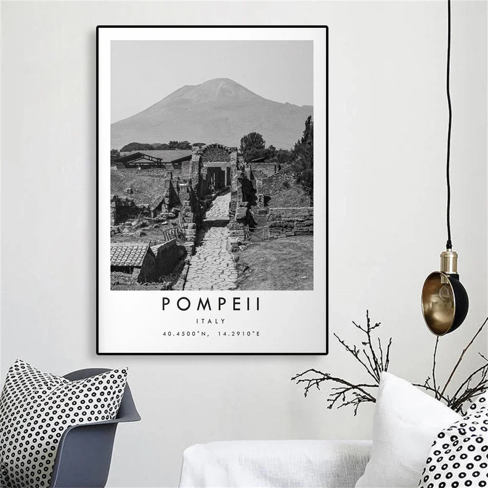 Affiche ville vintage pompei