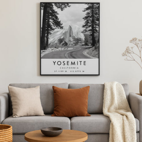 Affiche ville vintage yosemite route