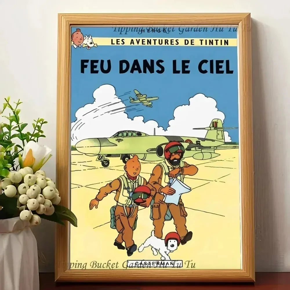 Affiche vintage "Les aventures de tintin "  FEU DANS LE CIEL 